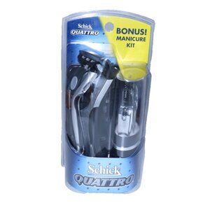 Vintage SCHICK Quattro four blade razor, shaver with bonus manicure set NEW 2004